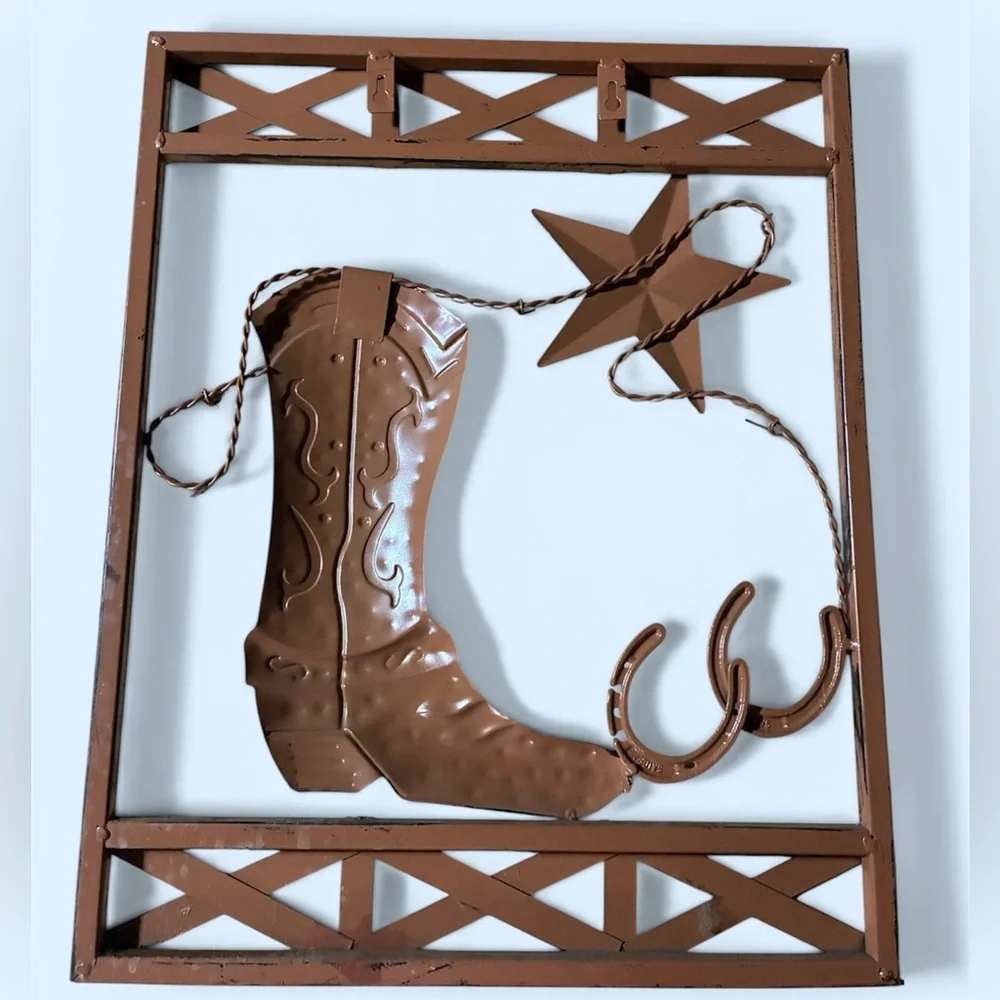 Rustic Brown Metal Cowboy Boot Wall Decor